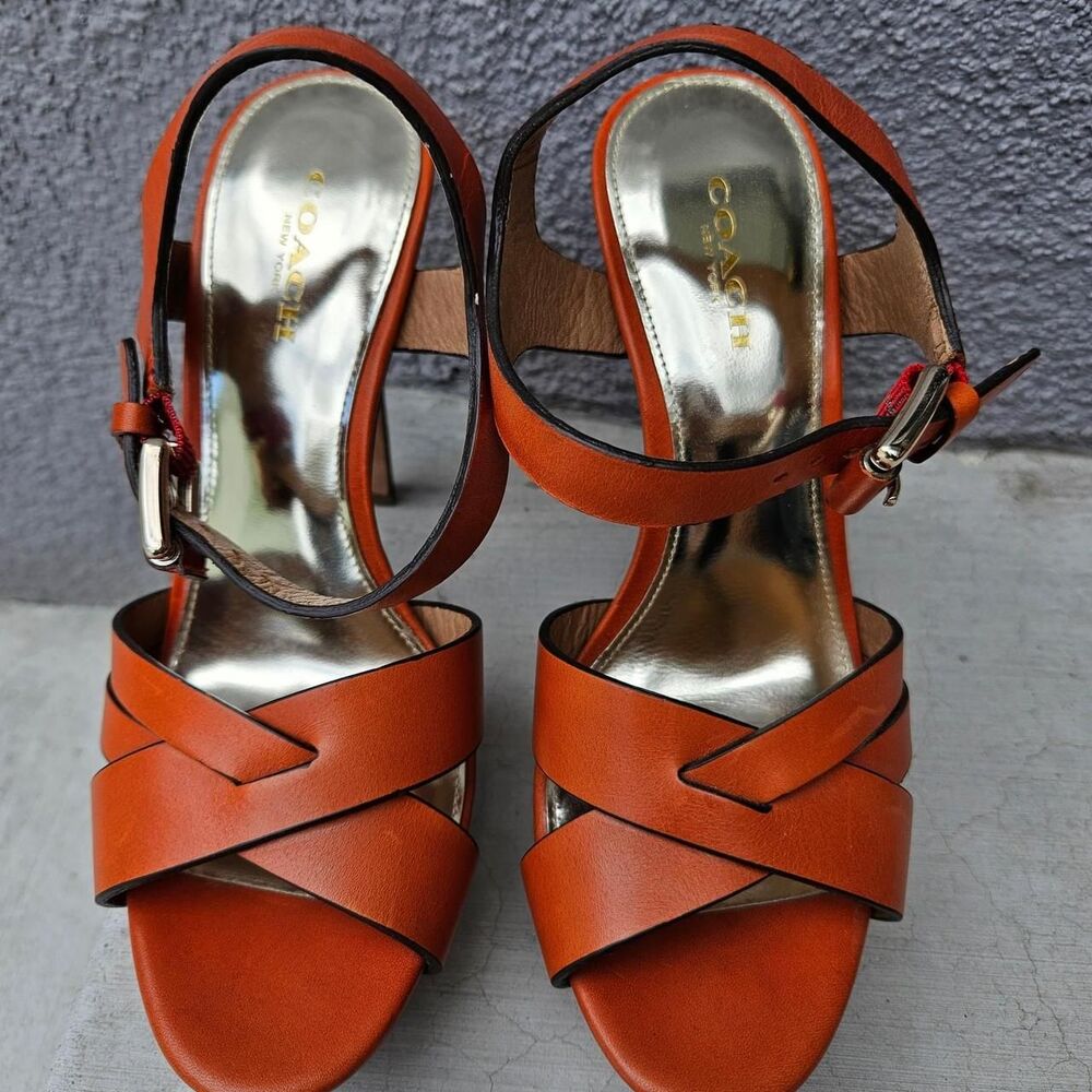 Coach Dani Orange Leather Platform Heels - Size 6
